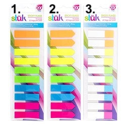STUK Sticky Note Flags Orange, Yellow, Green, Blue and Pink 4.5x1.2cm – Choose from 3 Styles 200 Pack