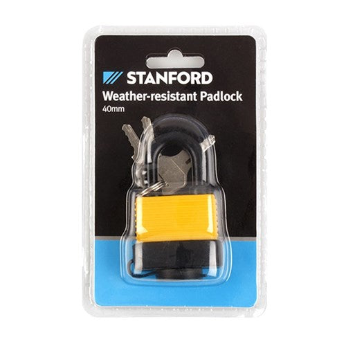 STANFORD 40mm Yellow and Black Weather Resistant Padlock with 3 Keys