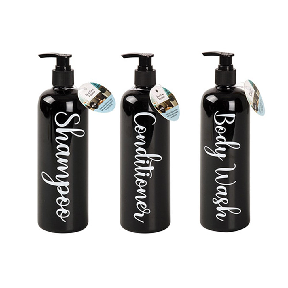 URBAN BLISS Black Bottles with Pump Dispenser Bottle and White Script Print 500ml - Shampoo, Conditioner or Body Wash