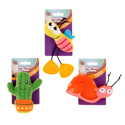 PURRFECT PAWS Soft Cat Toy 11x4.5cm - Bee, Snail or Cactus