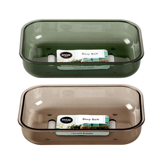 URBAN BLISS Rectangle Soap Dish with Slotted Base 8x10cm - Choose from Smoke or Forest Green