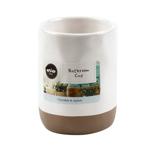 URBAN BLISS White with Tan Base Ceramic Bathroom Cup 7.5x7.5cm