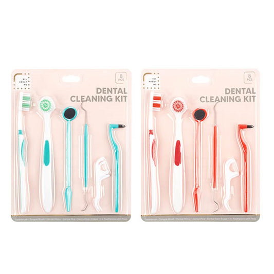 ALL ABOUT ME White 8 Piece Dental Cleaning Kit - Green or Red Accents