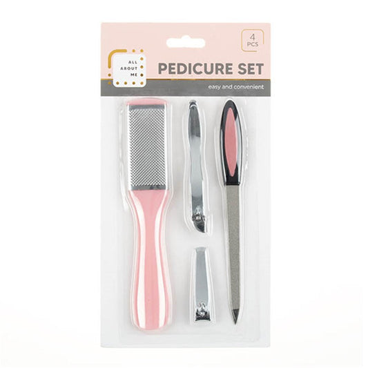 ALL ABOUT ME Pink Black and Silver 4 Piece Pedicure Set