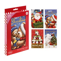 CHRISTMAS SPIRIT Cute Christmas Greeting Cards 11.5x17.7cm - Assorted Textured Foil Designs 10 Pack
