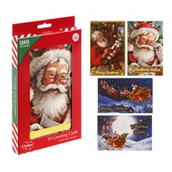 HOP INTO CHRISTMAS Traditional Christmas Greeting Cards 11.5x17.7cm – Santa Textured Foil Designs 10 Pack