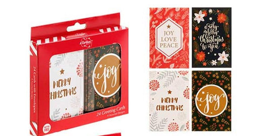 CHRISTMAS SPIRIT 24 Christmas Message Greeting Cards 6.5x9.8cm - 4 Designs