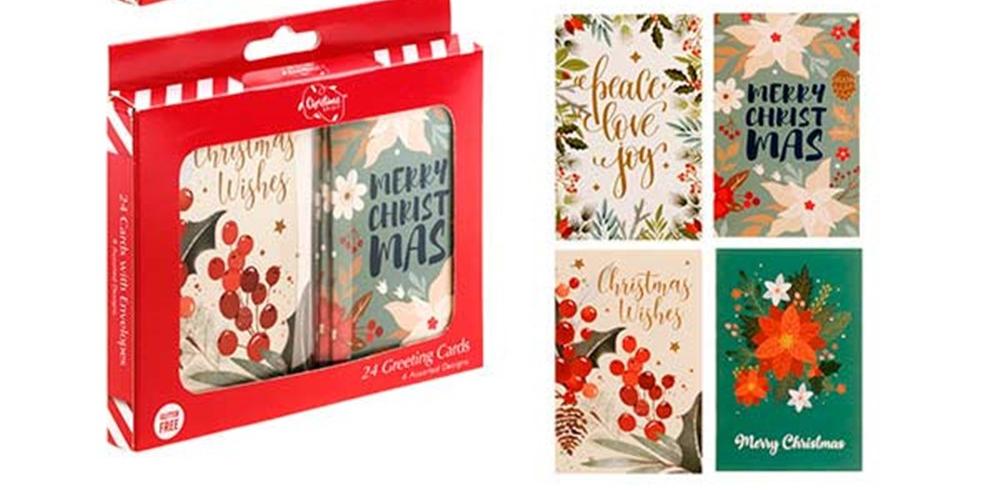 Christmas Botanical Greeting Cards 6.5x9.8cm - 24 Pack (4 Designs)