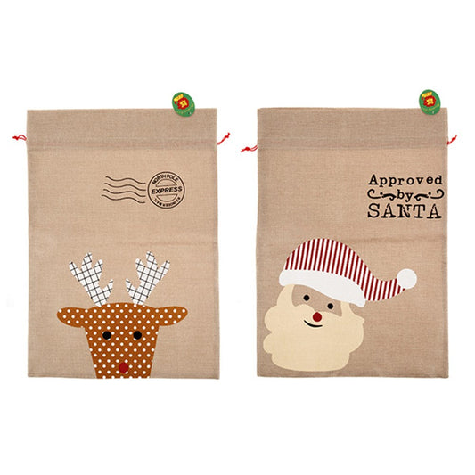 Christmas Linen Sacks 2 Designs Modern Textured with Santa Reindeer Approved by Santa
