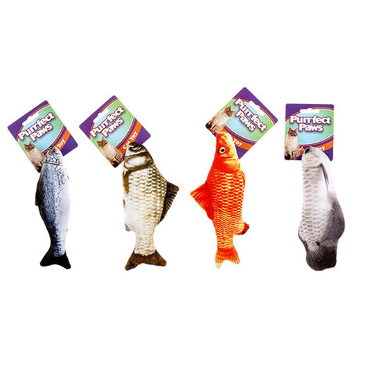 PURRFECT PAWS Fish Cat Toy 20cm - Orange, Brown/White, Blue/White or Grey/White