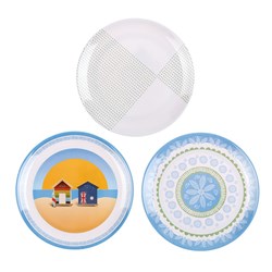 HOME MASTER White Melamine Round Dinner Plate with Design 20cm Diameter - Choose from Pattern, Flower or Beach Hut