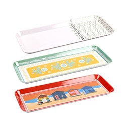HOME MASTER White Melamine Rectangle Sandwich Tray with Design 32x14cm - Choose from Beach Hut, Flower or Pattern