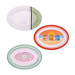 HOME MASTER White Melamine Oval Platter with Design 35x25cm - Choose from Beach Hut, Pattern or Flower