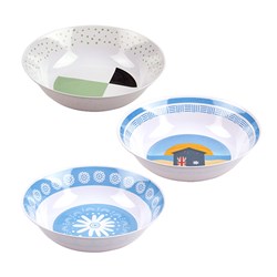HOME MASTER White Melamine Round Salad Bowl with Design 29x8cm - Choose from Beach Hut, Flower or Pattern