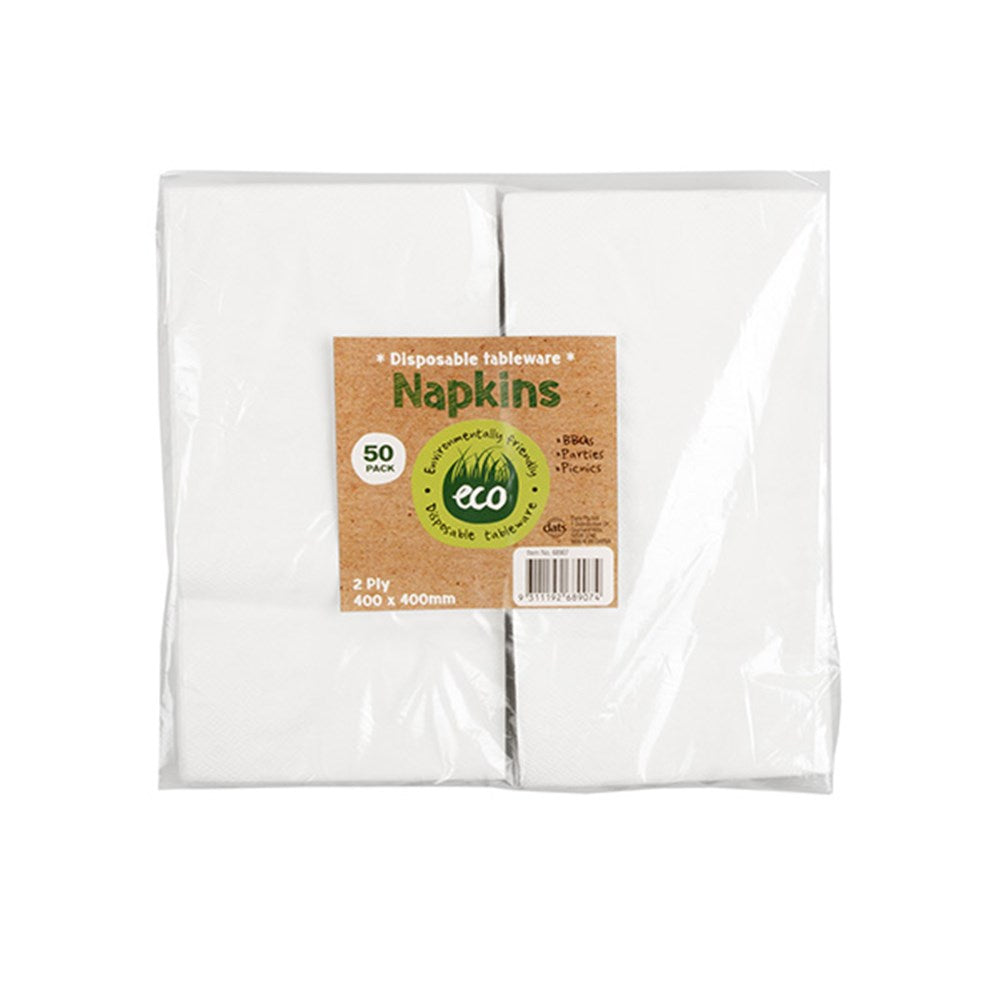 ECO White Disposable Napkins 2 Ply 40x40cm (50 Pack)