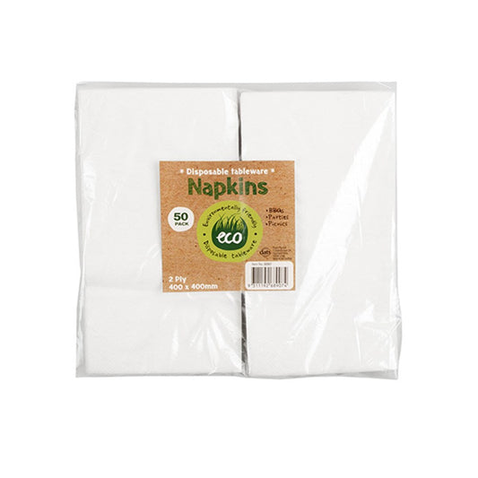ECO White Disposable Napkins 2 Ply 40x40cm (50 Pack)