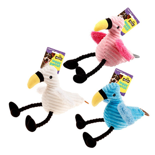 CHOMPERS Leggy Parrot Dog Toy 33cm - Cream, Pink or Blue
