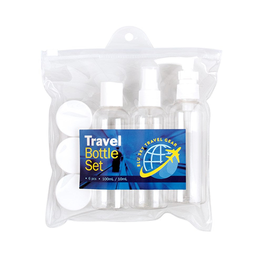 BLUE SKY TRAVEL GEAR Reusable 6 Piece Travel Bottle and Container Set 100ml/10ml
