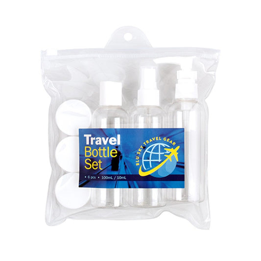 BLUE SKY TRAVEL GEAR Reusable 6 Piece Travel Bottle and Container Set 100ml/10ml
