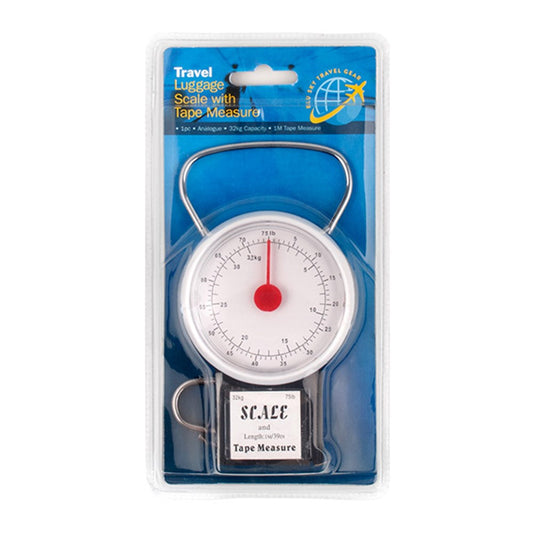 BLU SKY TRAVEL GEAR Analogue Travel Luggage Scale 32Kg with Tape Measure 1m