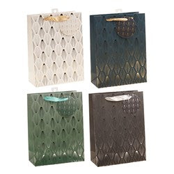 Art Deco Foil Design Gift Bag and Gift Tag 18x24x8cm - Choose from Pink, Brown, Green or Charcoal