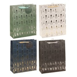 Art Deco Foil Design Gift Bag and Gift Tag 26x32x10cm - Choose from Cream, Green, Grey or Brown
