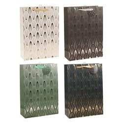 Art Deco Foil Design Gift Bag and Gift Tag 30x42x12cm - Cream, Green, Brown or Grey