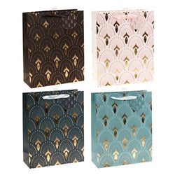 Art Deco Fan Foil Design Gift Bag and Gift Tag 26x32x10cm - Choose from Pink, Charcoal, Brown or Blue