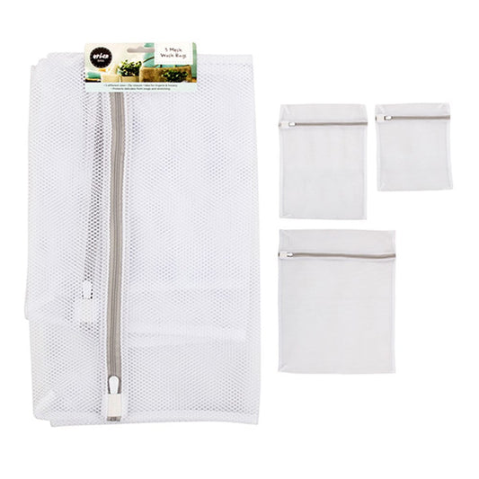 URBAN BLISS White 3 Piece Mesh Laundry Wash Bag Set (3 Sizes)