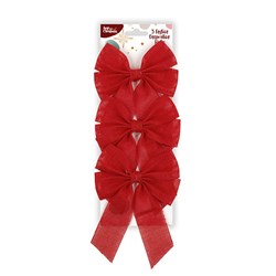 HOP INTO CHRISTMAS 3 Festive Red Linen Bows with Twist Back Tie 11.4x16.4cm