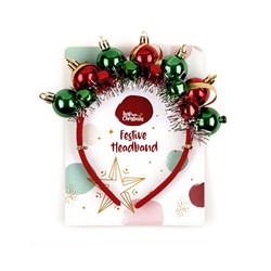 HOP INTO CHRISTMAS Novelty Festive Red and Green Metallic Baubles and Tinsel Headband
