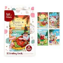 HOP INTO CHRISTMAS Fun Australian Christmas Greeting Cards 11.5x17.7cm – Textured Foil Design 10 Pack