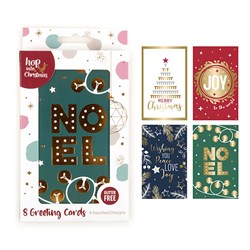 HOP INTO CHRISTMAS Traditional Christmas Greeting Cards 8x13cm - Foil Accents Design 8 Pack
