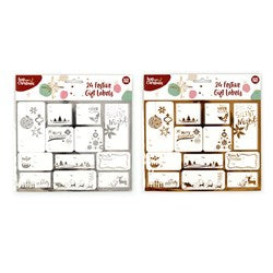 HOP INTO CHRISTMAS Festive Foil Self-Adhesive Gift Labels 24 Pack -  Gold or Silver