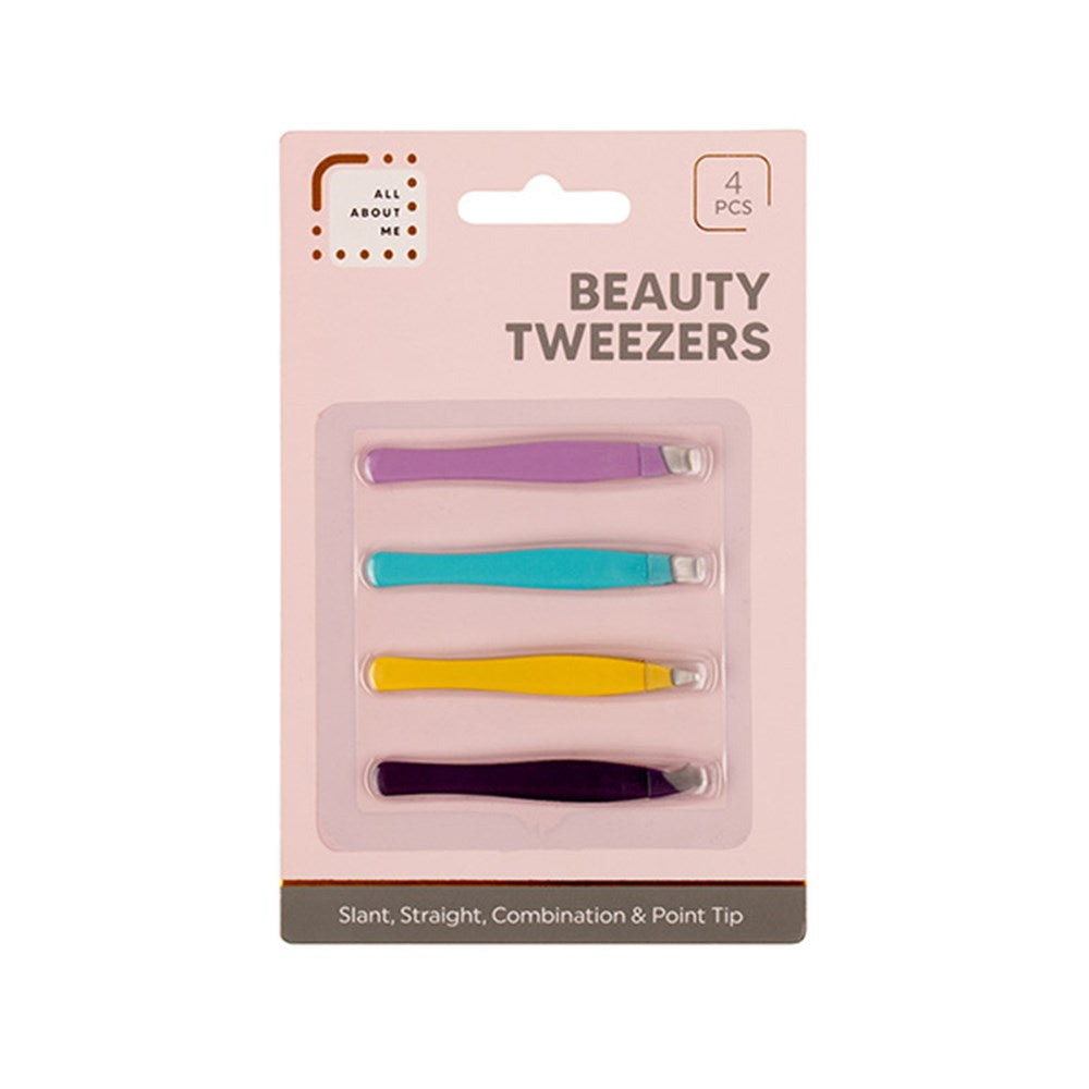 ALL ABOUT ME 4 Colourful Beauty Tweezer Pack - Includes Slant, Straight, Combination and Point Tips