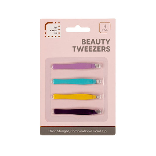 ALL ABOUT ME 4 Colourful Beauty Tweezer Pack - Includes Slant, Straight, Combination and Point Tips