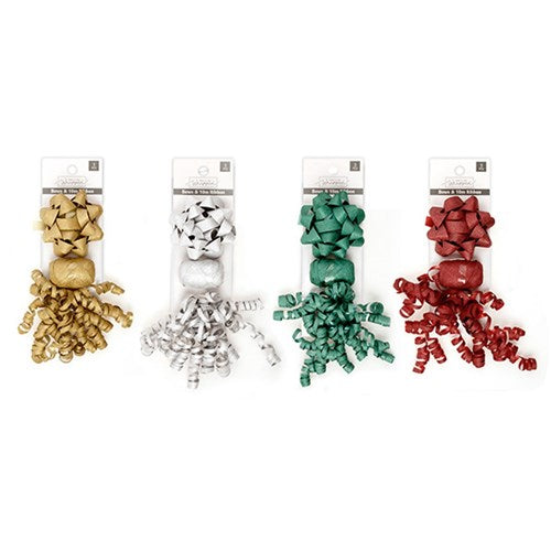 Christmas Ribbon Set (includes 1 Bow x 1, Ribbon x 10m and Curled Ribbon x 1) - Gold, Silver, Red or Green