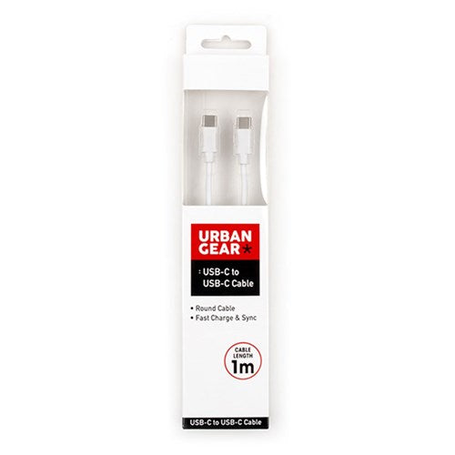 URBAN GEAR White Fast Charging USB-C to USB-C Cable – Round Design, 1m Length (60W)