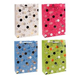 Polka Dots Design Gift Bag with Matching Gift Tag 30x42x12cm - Choose from White, Pink, Blue or Green
