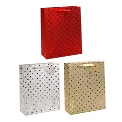 Foil Stars Design Gift Bag with Matching Gift Tag 26x32x10cm – Choose from Red, Silver or Gold
