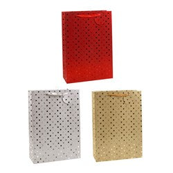 Foil Stars Design Gift Bag with Matching Gift Tag 30x42x12cm - Choose from Red, Silver or Gold