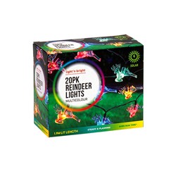 LIGHT'N BRIGHT Reindeer 20 Multi-Coloured String Lights - 2 Function Modes, Outdoor Use (Solar)