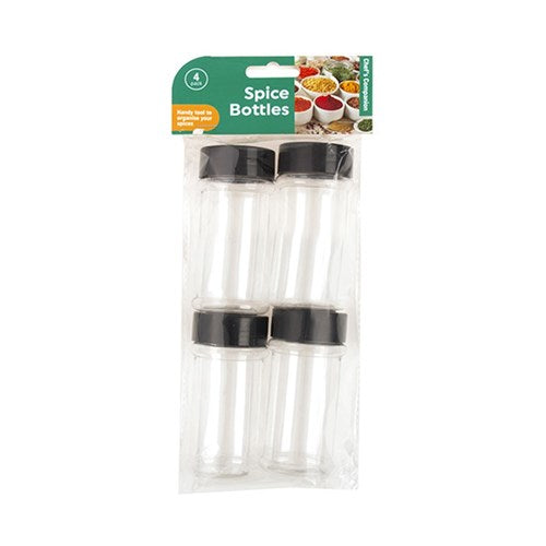 CHEF'S COMPANION 4 Clear with Black Lid Spice Bottles Pack 4.5x9.5cm