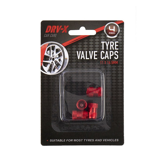 DRV-X Universal Red Tyre Valve Caps 11x16.5mm (4 Pack)