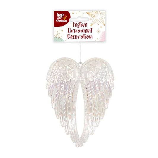 HOP INTO CHRISTMAS Opalescent Textured Angel Wings Decoration to Hang 14x12x2.5cm