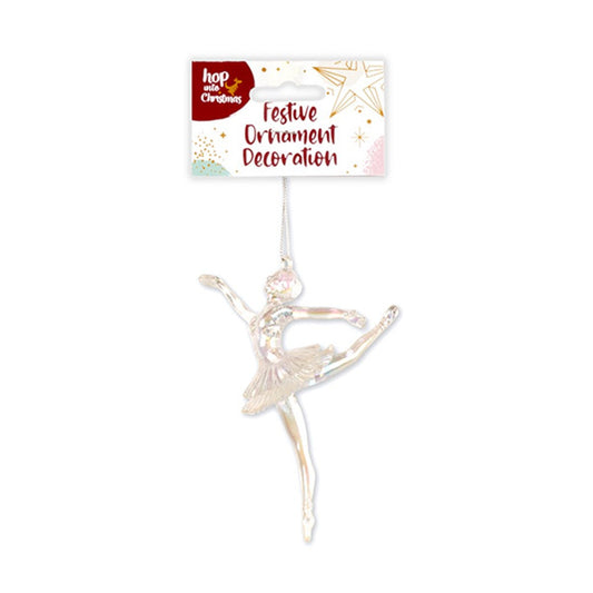 HOP INTO CHRISTMAS Opalescent Textured Dancing Ballerina Decoration to Hang 13x11x5cm