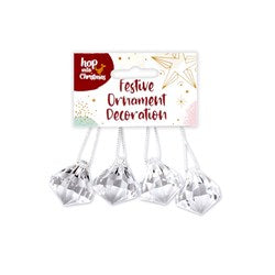 HOP INTO CHRISTMAS 4 Clear Festive Gem Decorations to Hang 3.2x3.6cm