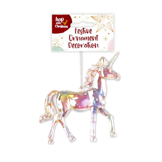 HOP INTO CHRISTMAS Opalescent Textured Unicorn Decoration to Hang 17x10x3cm