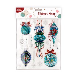HOP INTO CHRISTMAS Stickers Xmas – Embossed Blue Tones Bauble Designs 13 Pack