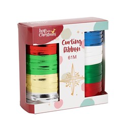 HOP INTO CHRISTMAS Curling Ribbon Box with Matte Red, Green, White, Blue and Metallic Red, Green, Gold and Silver 6.1m